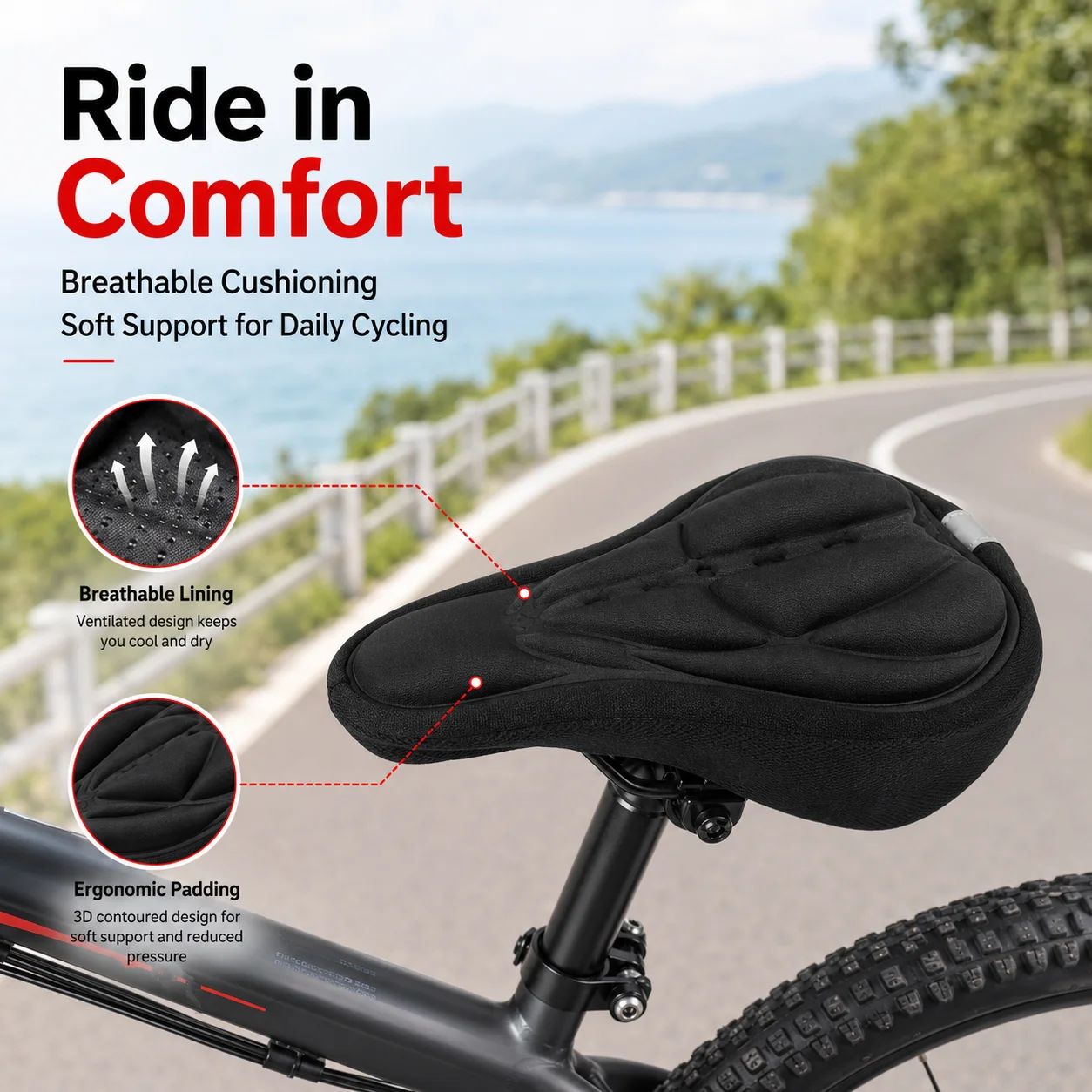 Commuting By Bike - 3D Soft Foam Padded Bicycle Saddle