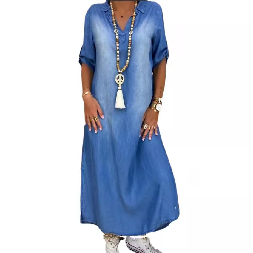Cycling Commute Outfit - Loose Women's Denim Dress Washed Outfit