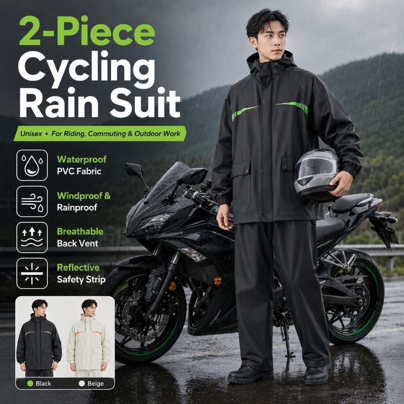 Cycling Commute Jacket - Unisex 2-Piece Waterproof Cycling Rain Suit